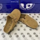 BK genuine leather Birkenstock shoes, unisex, cork sole, retro closed toe, comfortable and versatile slip-on flat sandals/slip-on shoes - light maroon