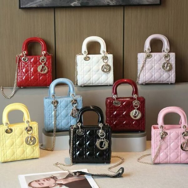 Luxury Quilted Lady Bag - Glossy Patent Leather Mini Tote Crossbody Bag