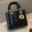 Luxury Quilted Lady Bag - Glossy Patent Leather Mini Tote Crossbody Bag - Black