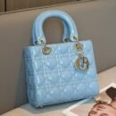 Luxury Quilted Lady Bag - Glossy Patent Leather Mini Tote Crossbody Bag - Sky Blue