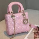 Luxury Quilted Lady Bag - Glossy Patent Leather Mini Tote Crossbody Bag - pink