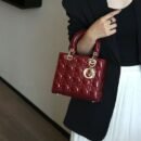 Luxury Quilted Lady Bag - Glossy Patent Leather Mini Tote Crossbody Bag - red