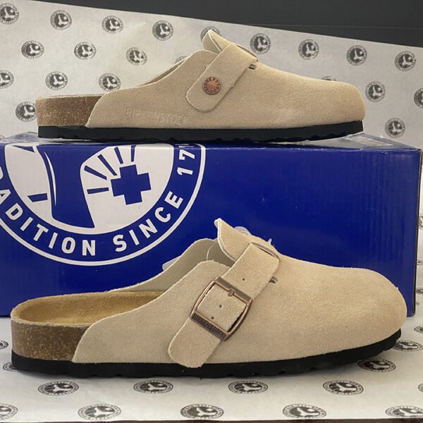 BK genuine leather Birkenstock shoes, unisex, cork sole, retro closed toe, comfortable and versatile slip-on flat sandals/slip-on shoes