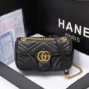 Classic Quilted Chain Bag - Luxury GG Marmont Style Shoulder & Crossbody Bag - Black