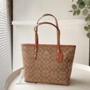 Coach Signature Monogram Tote Bag, Large Capacity Shoulder Bag - Brown