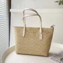 Coach Signature Monogram Tote Bag, Large Capacity Shoulder Bag - apricot