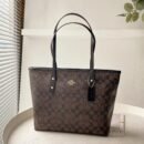 Coach Signature Monogram Tote Bag, Large Capacity Shoulder Bag - coffee