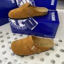 BK genuine leather Birkenstock shoes, unisex, cork sole, retro closed toe, comfortable and versatile slip-on flat sandals/slip-on shoes - Dark chestnut