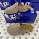 BK genuine leather Birkenstock shoes, unisex, cork sole, retro closed toe, comfortable and versatile slip-on flat sandals/slip-on shoes - Grey