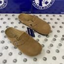 BK genuine leather Birkenstock shoes, unisex, cork sole, retro closed toe, comfortable and versatile slip-on flat sandals/slip-on shoes - Camel