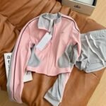 Alo American-style fitness sport yoga training outfit, slim-fit color-block long-sleeve top and shorts two-piece set - pink