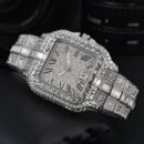 New Arrival Square Fully Diamond Men Watch, Fashion Full Diamond Steel Band Three Hands Quartz Wristwatch - Silver