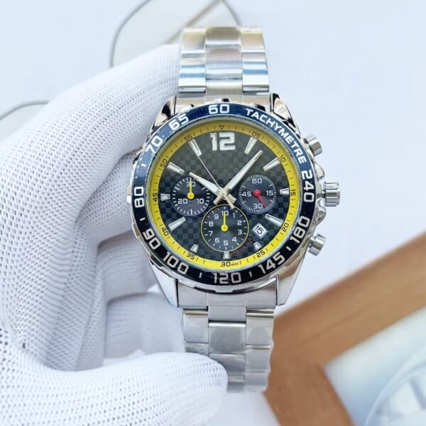 New Men's 6-Hands Chronograph Sports Quartz Watch, Stainless Steel Band Waterproof Fashion Multi-Function Wristwatch
