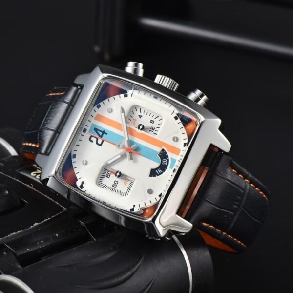 New TA Men Watch, Business Skeleton Case Back Square 6-Hands Multifunctional Wristwatch