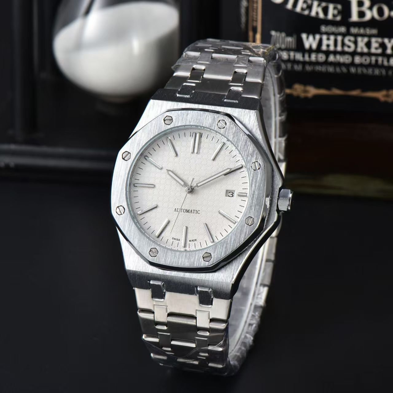Men's Fashion Automatic Mechanical Watch, Business Rhombus Dial Stainless Steel Wristwatch