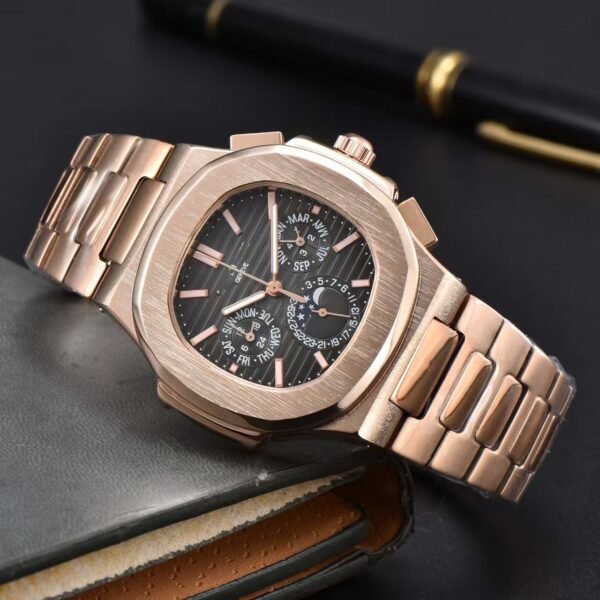 Fashion 6-Hands Chronograph Steel Strap Watch, Patek Nautilus Business Men's Quartz Wristwatch
