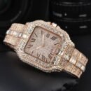 New Arrival Square Fully Diamond Men Watch, Fashion Full Diamond Steel Band Three Hands Quartz Wristwatch