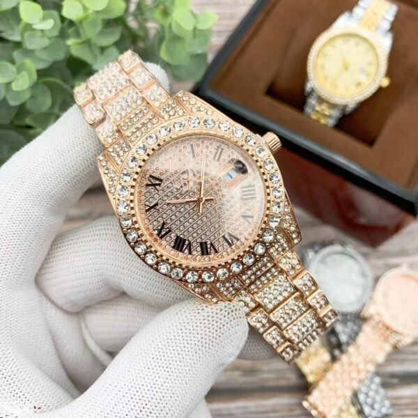 Brilliant Full Diamond Designed Quartz Watch for Ladies, Trendy Light Luxury Elegant Women Watch
