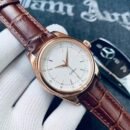 43mm Round Mechanical Watch | Alloy Case Genuine Crocodile Leather Strap Stainless Steel Buckle Wrist Watch - coffee