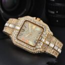 New Arrival Square Fully Diamond Men Watch, Fashion Full Diamond Steel Band Three Hands Quartz Wristwatch - Gold