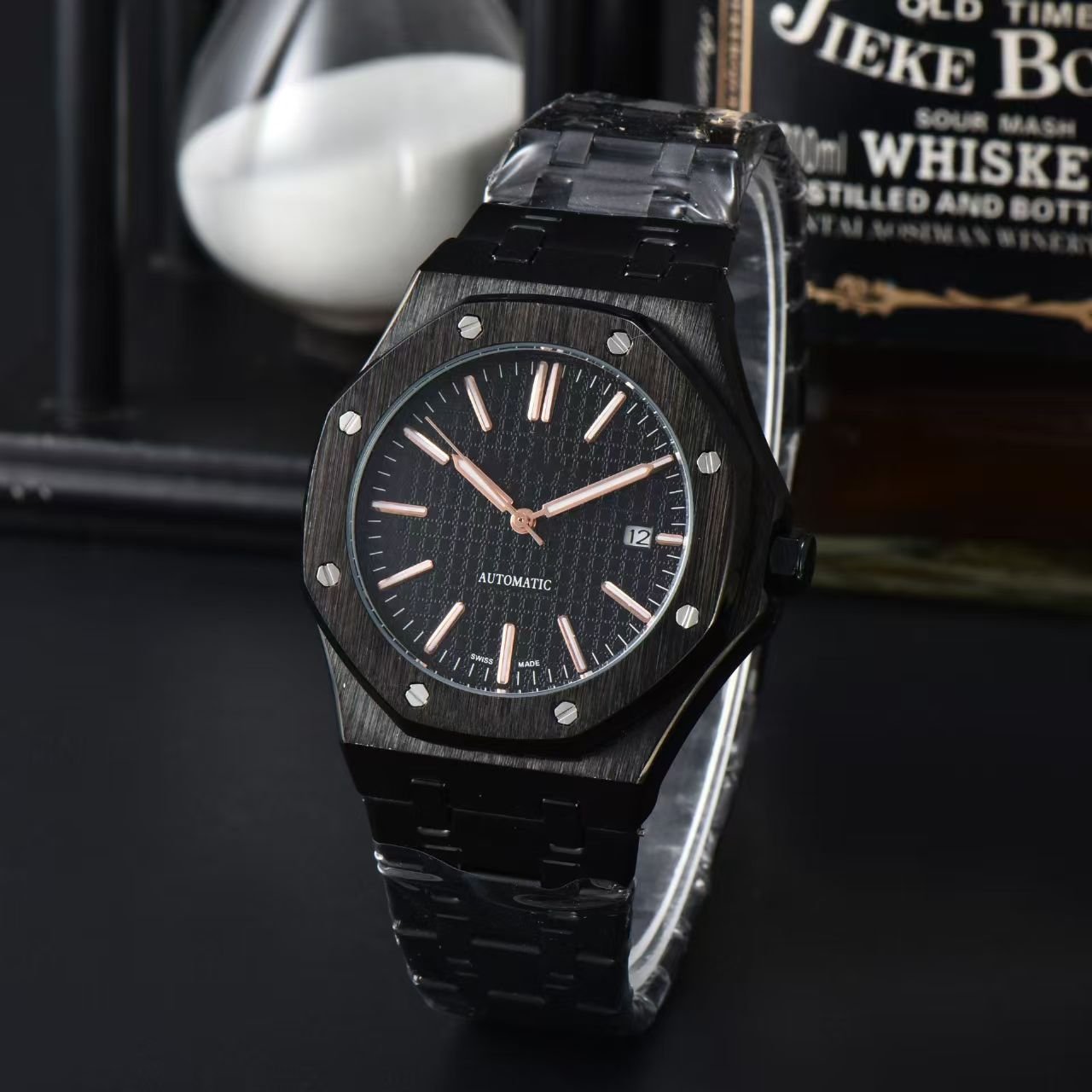 Men's Fashion Automatic Mechanical Watch, Business Rhombus Dial Stainless Steel Wristwatch - Image 3