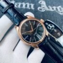 43mm Round Mechanical Watch | Alloy Case Genuine Crocodile Leather Strap Stainless Steel Buckle Wrist Watch - Black