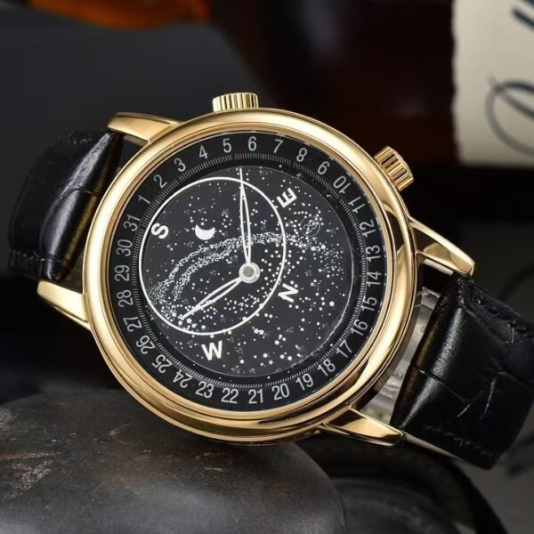 BaiDa Men's Leather Strap Quartz Watch, Simple Three Hands, Non-Mechanical & Non-Smart Business Wristwatch