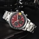 Popular Swiss Men Watch with Steel Band, Waterproof Luminous Hands Business Casual Wristwatch - red