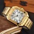 NIRICHA Square Quartz Watch for Men, Stainless Steel 3-Hand Wristwatch, Fashion Men Watch with Sweeping Second & Date Display - Gold