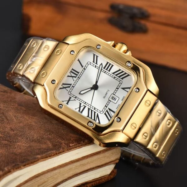 NIRICHA Square Quartz Watch for Men, Stainless Steel 3-Hand Wristwatch, Fashion Men Watch with Sweeping Second & Date Display