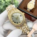 Brilliant Full Diamond Designed Quartz Watch for Ladies, Trendy Light Luxury Elegant Women Watch - Gold