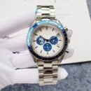 Men Omega Style 6 Hands Automatic Mechanical Watch Multi-Time Zone Calendar Waterproof Stainless Steel Business Dress Watch - blue silver