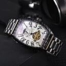 Falan Exquisite Barrel Designed Men Business Timepiece, Soft Genuine Leather Strap Automatic Mechanical Watch - Black