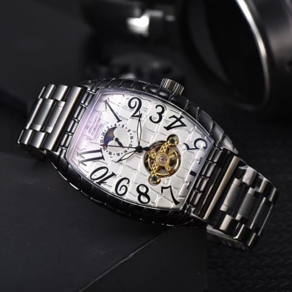 Falan Exquisite Barrel Designed Men Business Timepiece, Soft Genuine Leather Strap Automatic Mechanical Watch