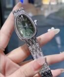 New Snake Pattern Sun Dial Women Quartz Watch, Fashion Crystal Snake Strap Waterproof Bracelet Wristwatch