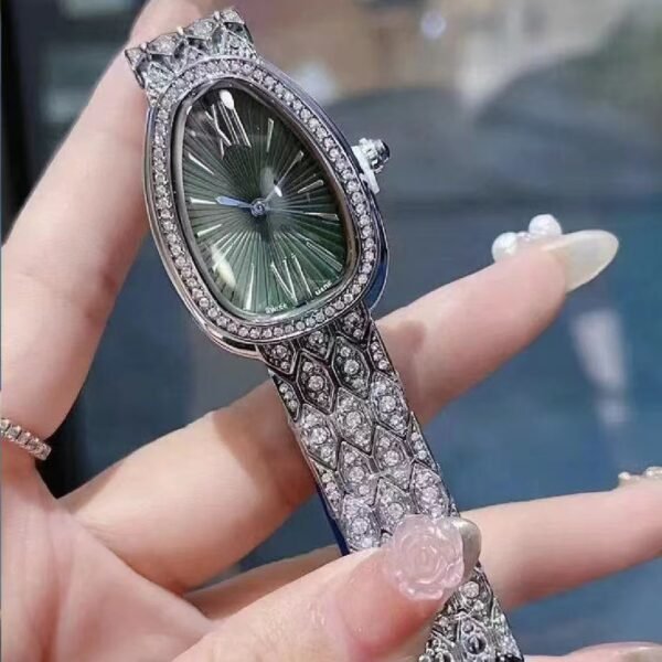 New Snake Pattern Sun Dial Women Quartz Watch, Fashion Crystal Snake Strap Waterproof Bracelet Wristwatch