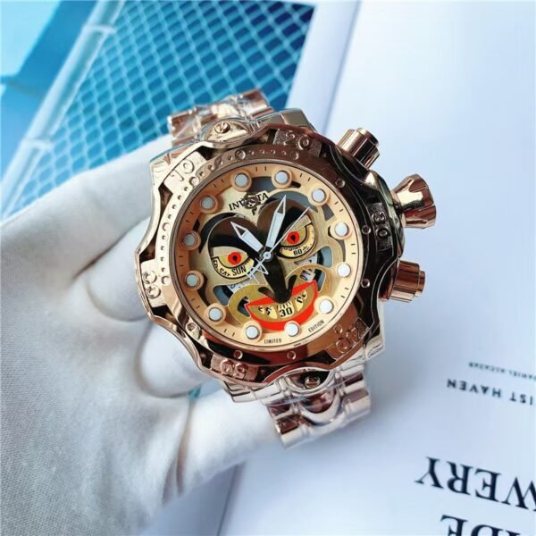 Fashion Invicta Joker Men Quartz Watch, Colorful Large Dial Calendar Waterproof Stainless Steel Band Wristwatch