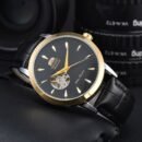 Mechanical Lion Men Mechanical Watch, Hollow Large Dial Steel Band Wristwatch, Wear-resistant Waterproof Watch for Business & Sports - black gold