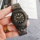 Fashion Trendy Diamond Quartz Watch, European & American Style Full Diamond Luxury Ladies Wristwatch - Black