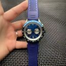 Fashion Casual Sports Men Chronograph Watch, Multi-Function 6-Hands Dial Stainless Steel Band Wrist Watch - Blue