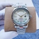 Diamond Dial Calendar Automatic Mechanical Couple Watches, Stainless Steel Men Women Wristwatch - Silver