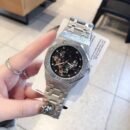 AP Style Men Hexagon Skeleton Mechanical Watch, Stainless Steel Business Wristwatch - black silver