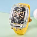 BG Style Men Automatic Mechanical Sport Watch, Racing Style Steel Band Chronograph Wristwatch - yellow