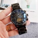 Luxury Business Men Automatic Mechanical Watch, Hollow Flying Tourbillon Waterproof Stainless Steel Band Wristwatch for Men - Black