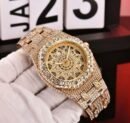 European American Trend Hip Hop Fully Diamond Watch, Arabic Numeral Skeleton Men's Quartz Wrist Watch