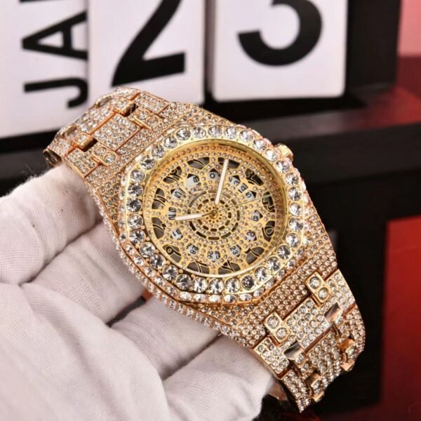 European American Trend Hip Hop Fully Diamond Watch, Arabic Numeral Skeleton Men's Quartz Wrist Watch