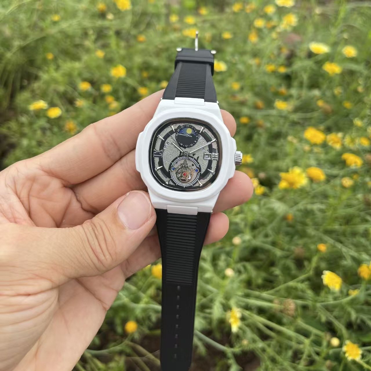 Business Men Stainless Steel Strap Quartz Watch, Multi-Function 5 Hands Moon Phase Calendar Watch - Image 2