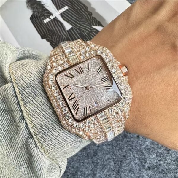 European American Trend Fully Iced Ladies Watch, 3 Hands Multi-Function Light Luxury Fashion Quartz Watch