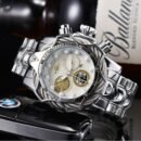 INVIC Men Watch Large Dial Stainless Steel Strap, Luxury Trendy Business Wristwatch, Waterproof Versatile Quartz Watch for Men - Silver