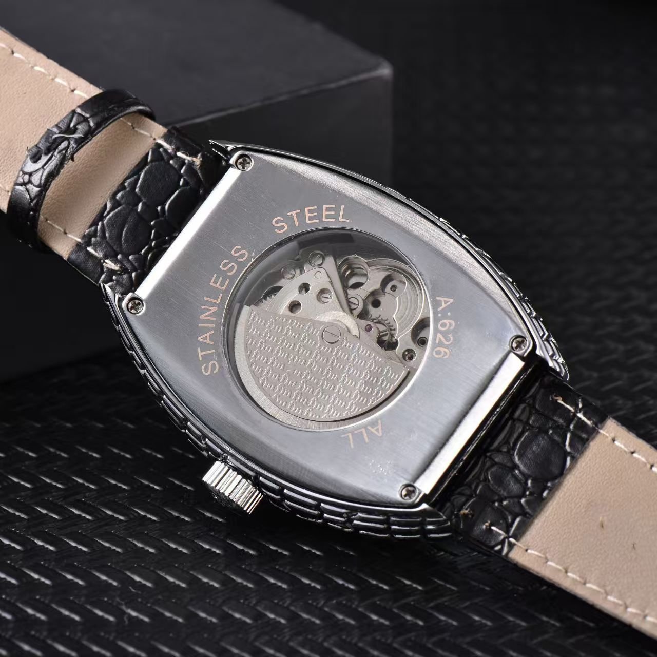 Falan Exquisite Barrel Designed Men Business Timepiece, Soft Genuine Leather Strap Automatic Mechanical Watch - Image 3